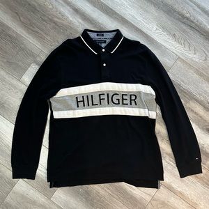 Tommy Hilfiger Logo Polo in Black Long Sleeve